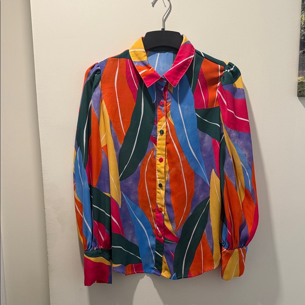 Fashion Nova Multicolor Leaf Print Blouse